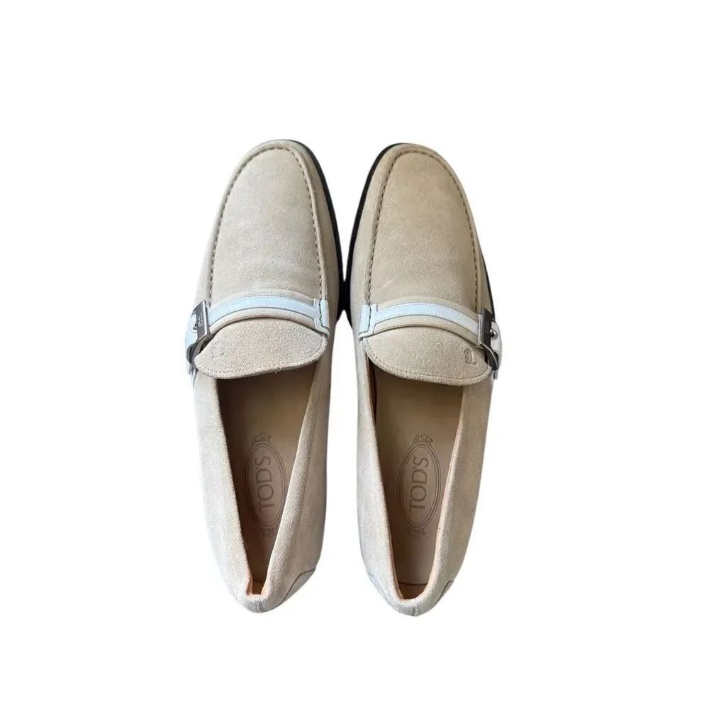 Tod's Womens Beige Suede Slip On Round Toe Casual Loafers Flat Shoes Size 10.5